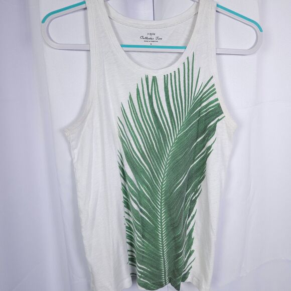 J Crew Womens Small Palm Leaf Collector Tee White Cotton Tank Top - Picture 1 of 6